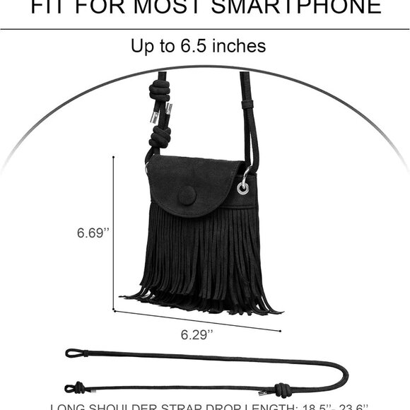 Mini Fringe Purse Suede Small Phone Bag Women Crossbody Wallet with Zipper - Picture 4 of 6